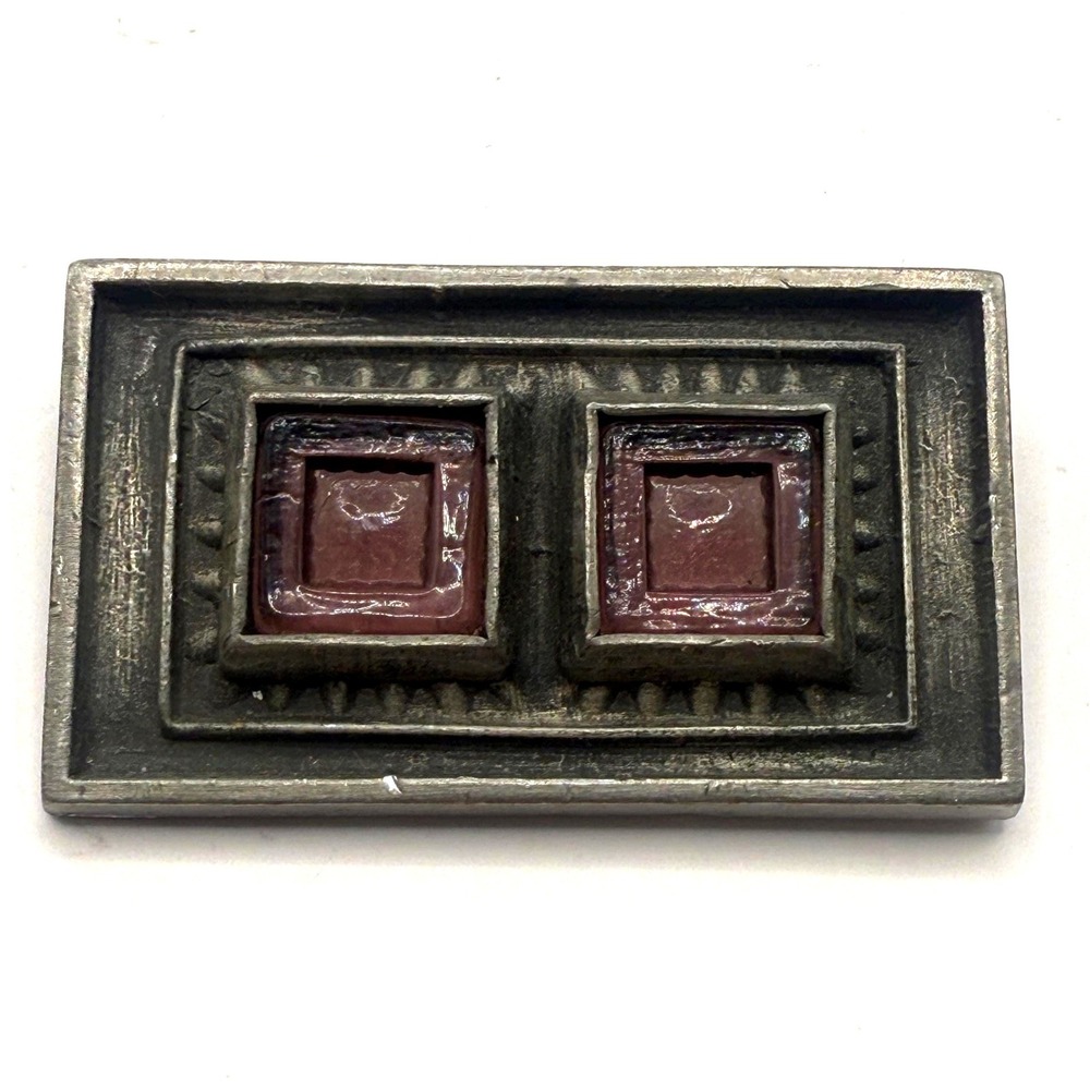 Rune Tennesmed Sweden Modernist Brooch Pewter Purple Glass Vintage Pin